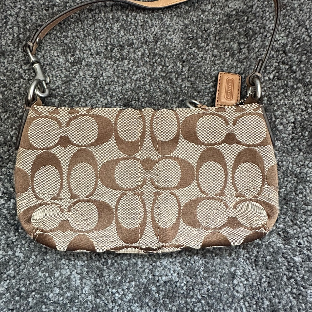 Coach Tan and Brown Signature Wristlet